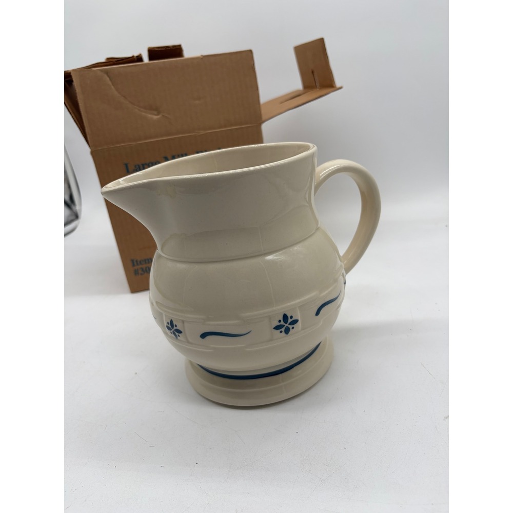 Longaberger Heritage Blue Large Milk Pitcher 30031 Cream Stoneware Floral